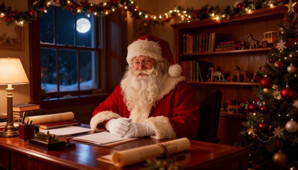 De Kerstman achter zijn Bureau